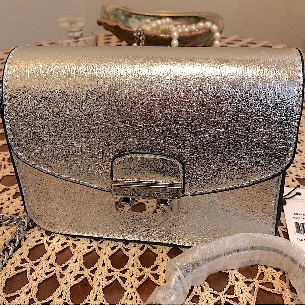 BCBG Generation Milly Silver Metallic Crossbody Chain Strap shoulder bag